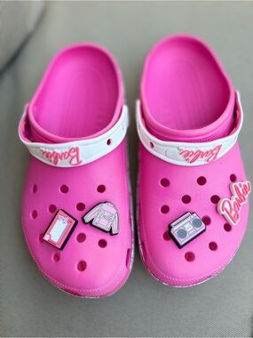 Barbie Crocs Hot Pink Kids Clog Sandals with Charms W size 11 M size 9